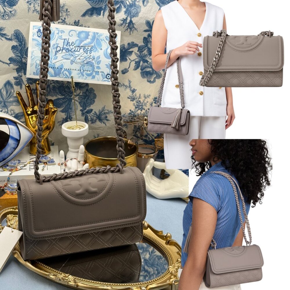 🆕 TORY BURCH 🧿 NWT Small Fleming Matte Convertible Shoulder Bag, Gray Heron